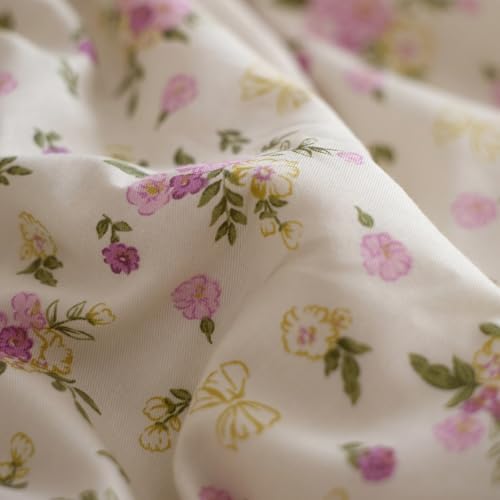 Pink Floral Twin Duvet Cover Cotton Boho Twin Comforter Cover Lace Trim Ruffle Soft Pattern Duvet Cover Set with 2 Pillow Cases Chic Zipper Bedding Set Princess Duvet Protector