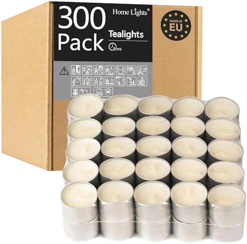 Tealight Candles - 8 Hours Long time Burning, White Votive Smokeless European Tea Light Unscented Candles for Shabbat, Weddings, Christmas,Home Decorative - 300 Packs