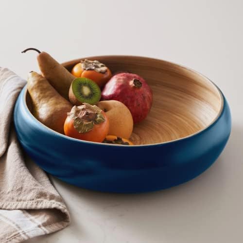 Fruit Bowl for Kitchen Counter – Handmade Spun Bamboo, Large 11.75" Fruit Basket, Eco-Friendly Decorative Serving Bowl for Home Decor, Produce Storage & Centerpiece (Blue)