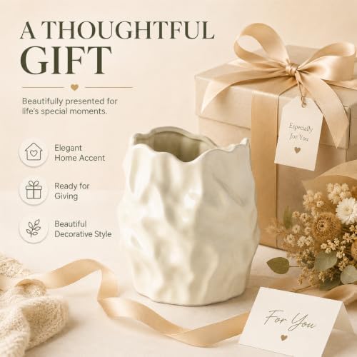 Ceramic Utensil Holder for Kitchen Countertop, 6 Inch, Cream White