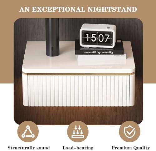 Guyii Floating Nightstand, Cream White, Modern Small