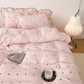 Pink Polka Dot Duvet Cover Set Twin Size 3 Pcs(1 Duvet Cover with 2 Pillowcases),Soft Brushed Washed All Seasons Comforter Covers with Ruffles,Twin Bedding Set for Teen Girls 68"×86"