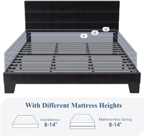 Allewie Cal King Size Platform Bed Frame with Velvet Upholstered Headboard