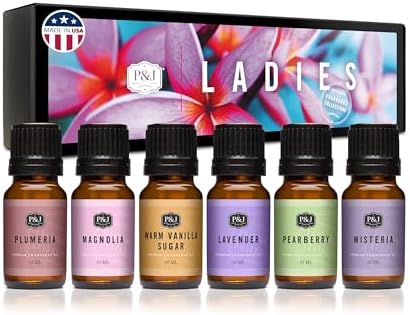 P&J Trading Fragrance Oil Ladies Set | Pearberry, Lavender, Warm Vanilla Sugar, Plumeria, Magnolia, Wisteria Candle Scents for Candle Making, Freshie Scent, Soap Making Supplies, Diffuser Oil Scents