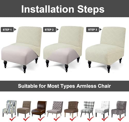 Eco-Ancheng Armless Chair Slipcover Removable Armless Accent Chairs Covers Washable Armless Slipper Chair Slipcover Printed Armless Chair Furniture Protector Covers for Living Dining Room Hotel