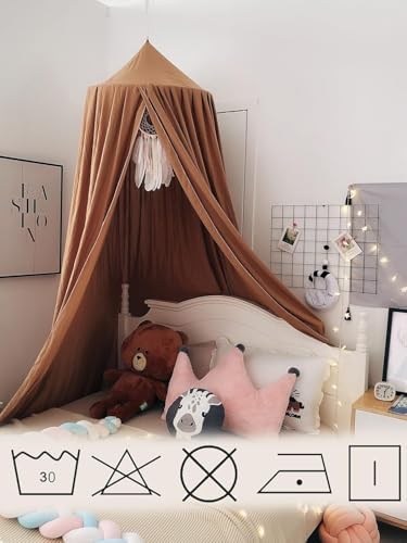 Bed Canopy, Round Dome Mosquito Net Indoor Outdoor Castle Hanging House Decoration Reading Nook Playing Home Decoration(Coffee)
