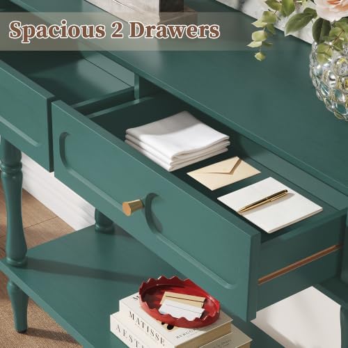 ARTPOWER 41" Mid-Century Console Table, 2 Drawers and Open Shelf, Green