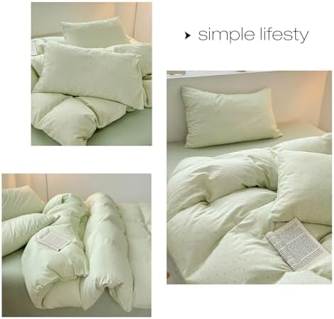 Chic Polka Dot Duvet Cover Queen Size 3PCS 100% Cotton Double Layer Gauze Zipper Bedding Set, Soft Breathable Comforter Cover with 2 Pillowcases Kids Adults Green Bedding Duvet Cover for All Seasons