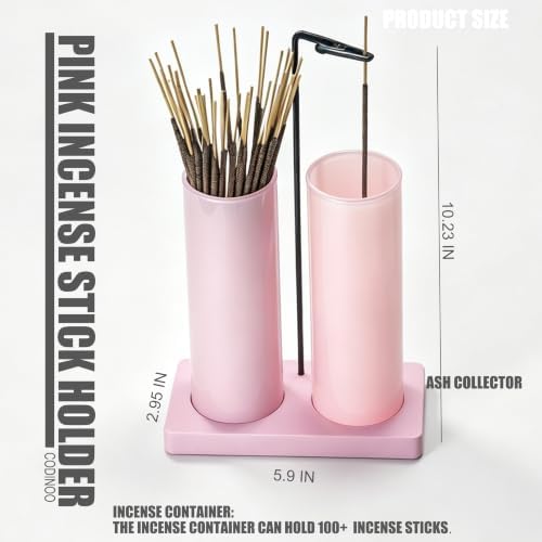 2 in 1 Incense Holder for Sticks,Glass Incense Burner Holder with Storage,Upside Down Incense Holder for Sticks with Glass Ash Catcher for Meditation Yoga Spa Room Home Decor[2 Long Full Pink]