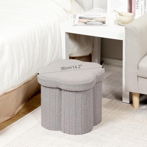 B FSOBEIIALEO Storage Ottoman Cube, 12.6" Flower Shaped Ottomans, Grey