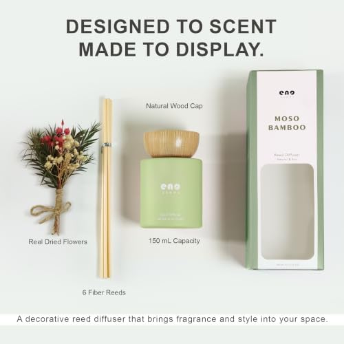 Reed Diffuser Set with Dried Flowers, 5.1 fl oz / 150ml, Moso Bamboo - Home Fragrance Diffuser with Sticks for Bathroom Shelf Decor, Bedroom, Office & Gift