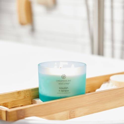 Chesapeake Bay Candle Mind & Body 3-Wick Coffee Table Jar Candle Nourish + Renew (Coconut & Sandalwood), 11oz (Pack of 4)