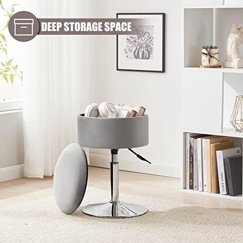 Adjustable Vanity Stool with Storage Swivel Vanity Chair Makeup Stool Grey