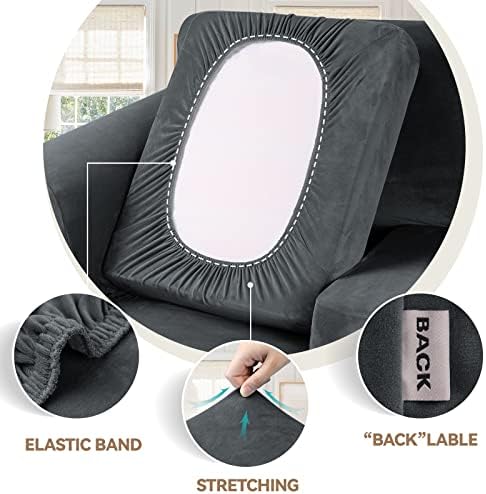 WEERRW 4 Pieces Couch Cover for Sofa Velvet Sofa Covers Washable, Dark Grey