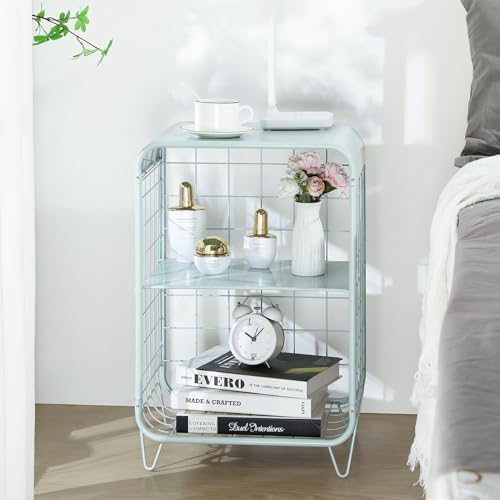 APEXCHASER Cute Nightstand for Kids,3 Tier Metal Side Table,Mint Green