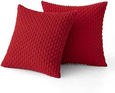 MIULEE Christmas Decorative Throw Pillow Covers 18x18 Red Textured Corduroy