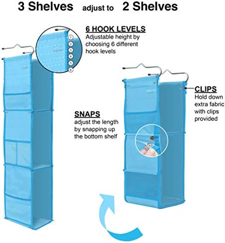 ABRA® 3 Shelf Hanging Locker Organizer for School, Gym, Work, Storage | Deep Shelves 6.5”x 9”| Eco-Friendly Fabric Healthy for Children | Adjustable School Locker Shelf from 3 to 2 Shelves (Sky Blue)