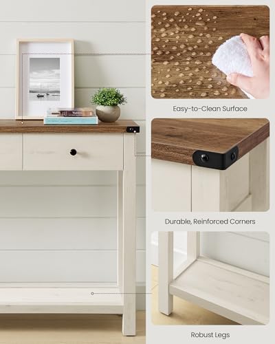 VASAGLE 47.2" Narrow Console Table with 3 Drawers and Open Storage Shelf