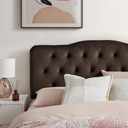 Modway Annabel Performance Velvet Adjustable Full Headboard in Chocolate Brown - Stain-Resistant Padded Headboard Only with Diamond Button Tufting and 7 Height-Adjustable Positions
