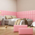 Peel and Stick Headboard Pink Upholstered Wall Panels, 4 Panels Sized 7.8" x 15.7", 3D Anti-Collision Soundproof Self-Adhesive Wall Panel for Bedroom