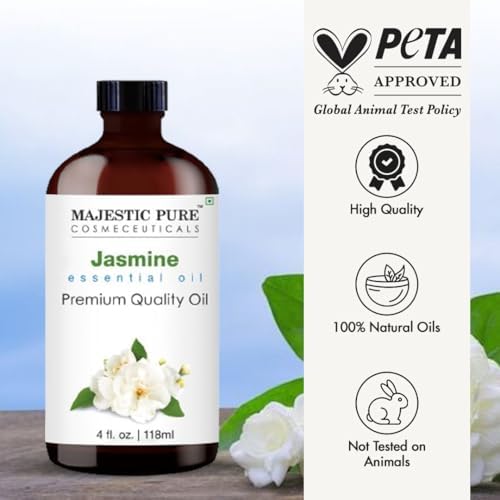 Majestic Pure Essential Oil with Glass Dropper - 100% Pure and Natural - Essential Oils for Diffuser, Aromatherapy, Soap and Candle Making, Jasmine Essential Oil, Jasmine Oil, 4 Fl Oz (Pack of 2)