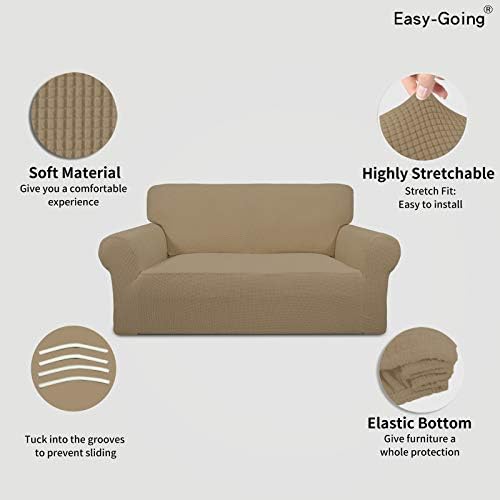 Easy-Going Stretch Loveseat Couch Covers Washable Tan