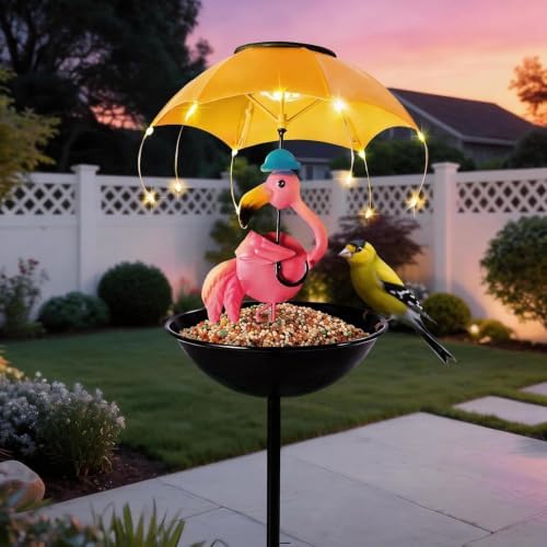 Solar Bird Feeders for Outdoors, Flamingo Garden Decor with LED Light