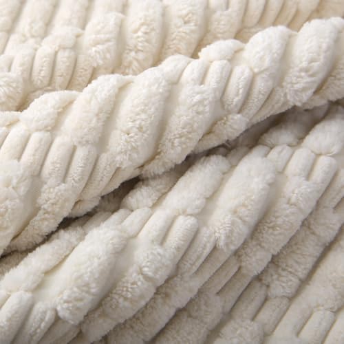 2 Pack Corduroy Decorative Throw Pillow with Inserts, 18x18 Inch Soft Boho Throw Pillow, Square Striped Throw Pillows for Couch, Bed, Sofa Decor (White)