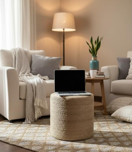 Pouf Ottoman 100% Jute Braided Pouffe (16"x16"x16")