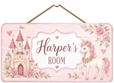 Princess Door Sign, Nursery Door Sign, Kids Door Unicorn Castle Flower Decor, Personalized Children's Wall Art