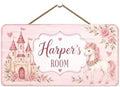 Princess Door Sign, Nursery Door Sign, Kids Door Unicorn Castle Flower Decor, Personalized Children's Wall Art