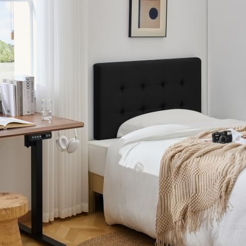 Linen Stitched Tufted Twin Headboard, Adjustable Height 37.2-46 in, Black