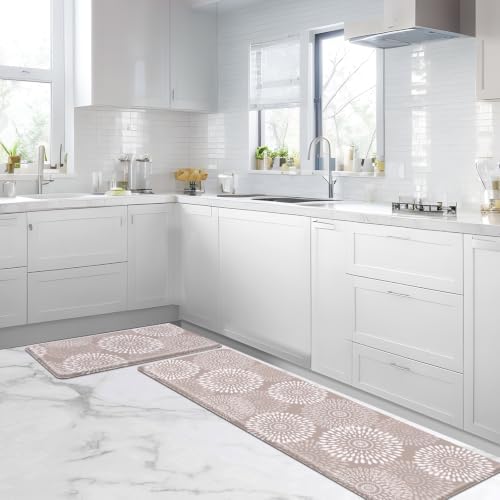 LuxStep Kitchen Mats for Floor,0.40 inch Cushioned Rug Anti-Fatigue Mats for Kitchen Decor Accessories,Waterproof Non-Slip Mats and Rugs Set for Office,Laundry 17.3"×29"+17.3"×47",Khaki