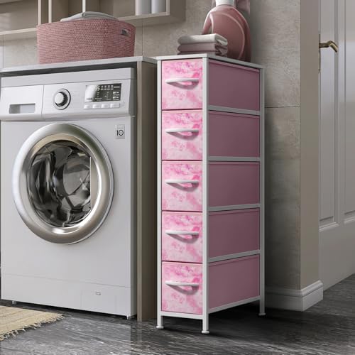 Sorbus 5-Drawer Narrow Dresser for Bedroom (Tie Dye Pink)