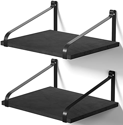 Love-KANKEI Deep Wide Floating Wall Shelves,Solid Wood,16.5"x12",Black