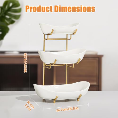 3 Tier Fruit Basket, Ceramic Fruit Bowl for Kitchen Counter 6