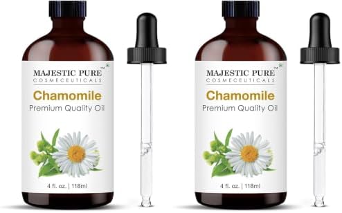 Majestic Pure Essential Oil with Glass Dropper - 100% Pure and Natural - Essential Oils for Diffuser, Aromatherapy, Soap and Candle Making, Chamomile Essential Oil, Chamomile Oil, 4 Fl Oz (Pack of 2)