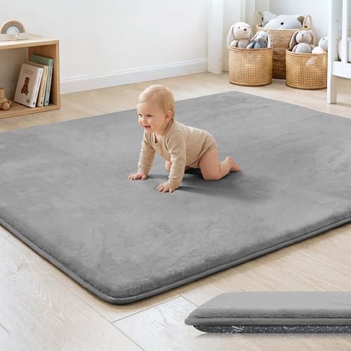 1.3" Thick Baby Floor Play Mat 50x50 Padded Foam Mat, Light Grey