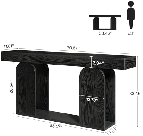 Tribesigns 70.9-Inch Extra Long Sofa Table, Farmhouse Console Tables with Wood Frame and Storage Shelf, 2-Tier Wood Table Behind Couch for Living Room, Hallway, Foyer, Black