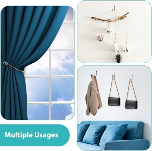 4 Pcs Curtain Tie Backs, Black, Metal Curtain Holdbacks (4pcs-Large)
