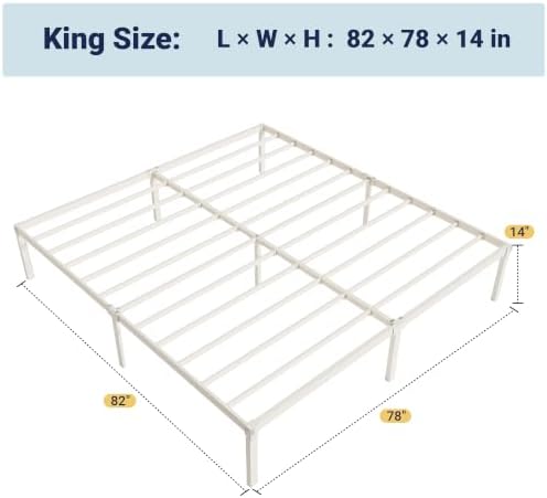 Allewie King Size Bed Frame, 14 inch Metal Beds with Storage Space, Beige
