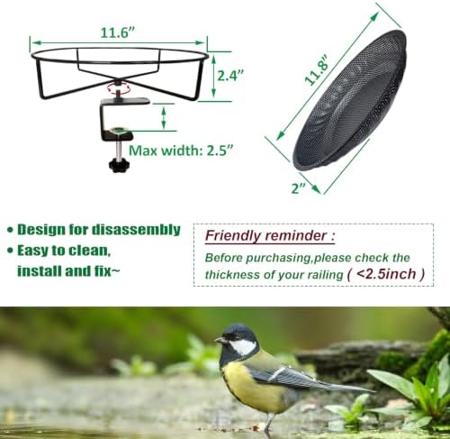 CQAIRIOU Premium Deck Railing Bird Feeder Tray for Balcony,11.8" Stainless Steel Large Platform Bird Feeder Mesh Seed Tray for Outside Wild Birds,Great Decoration for Garden Backyard