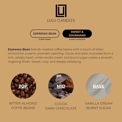 Lulu Candles | Espresso Bean | Luxury Scented Soy Jar Candle | Hand Poured in The USA | Highly Scented & Long Lasting (9 Oz.)