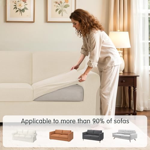 SUBRTEX 5 Pieces Stretch Sofa Slipcover Sets Couch Cover Sets Backrest Cushion Covers Furniture Protector Collection Set for Oversize Sofa Loveseat Chair Slip Covers(Medium, Ivory)