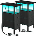 LOAKEKEL Narrow Nightstand with Charging Station, End Tables Living Room