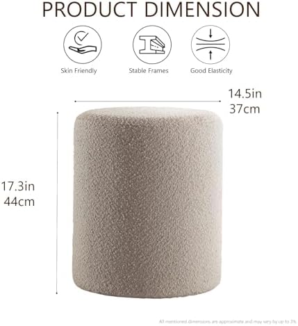 Get Set Style Modern Round Ottoman with Soft Padded Seat, Vanity Stool for Makeup, Upholstered Foot Stool for Living Room, Bedroom