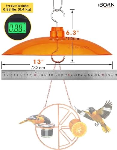 iBorn 13-inch Sunshade Cover for Oriole Feeder, Weather Guard Sun Shade Cover, for Hanging Oriole Nectar Feeder for Outdoors Rain Guard, Chew Proof Polycarbonate, Pack of 2, Orange
