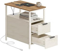 VASAGLE Side End Table with Charging Station, Slim Nightstand with Storage