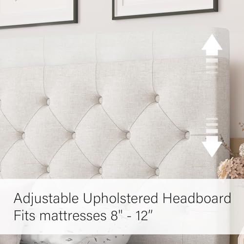 HOMBCK Full Bed Frame with Adjustable Headboard, White