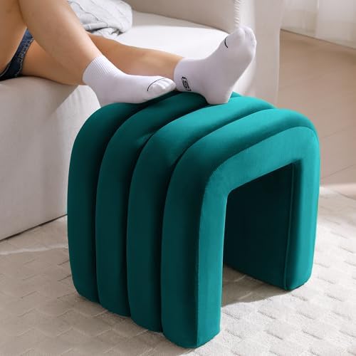Teal Velvet Ottoman Stool, Backless Vanity Stool, Footrest for Couch